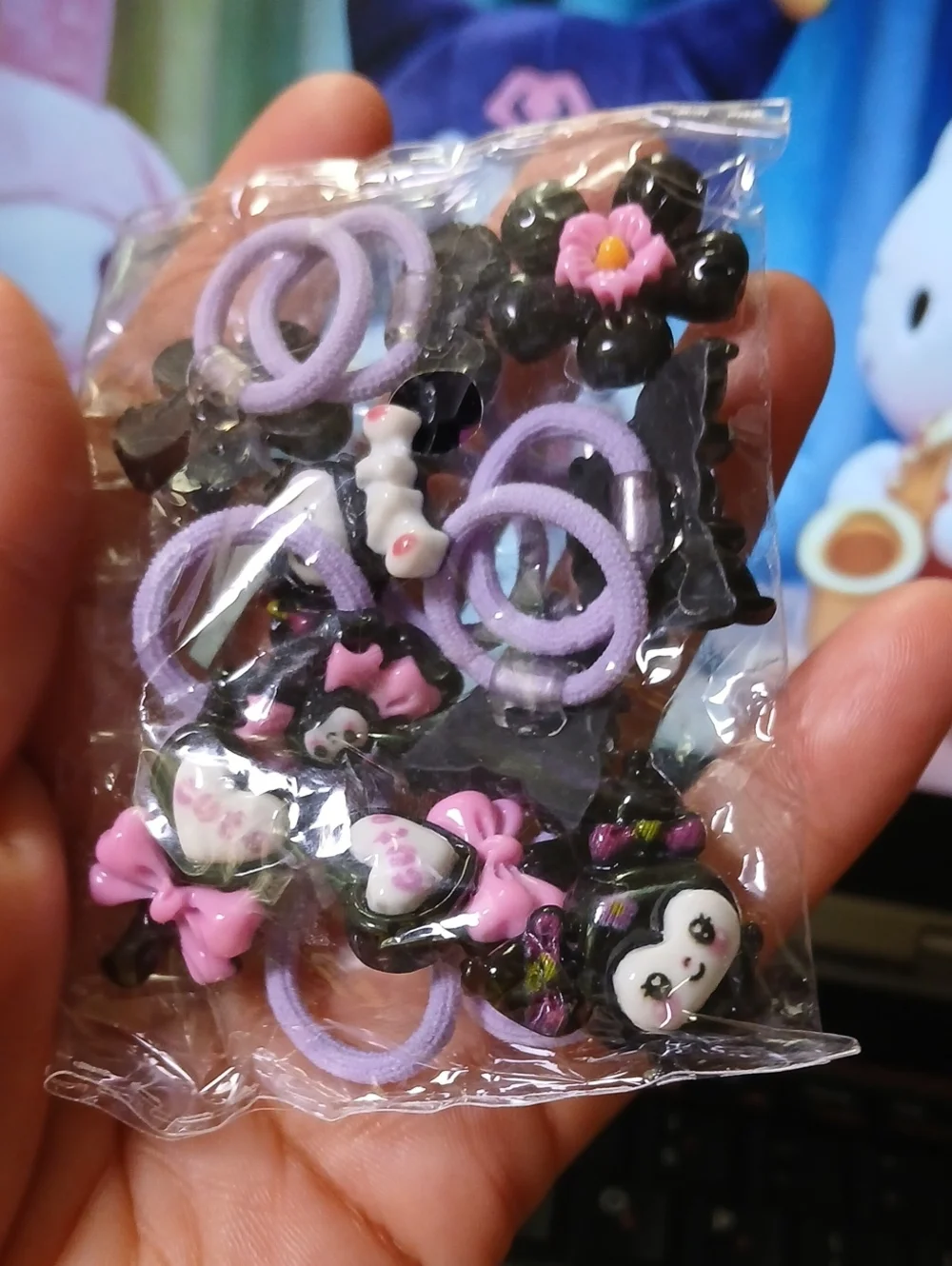 Kuromi Hair Tie Set - Pink & Lavender Bag
